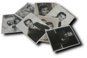 Digital photo restoration. Pile of black and white photos