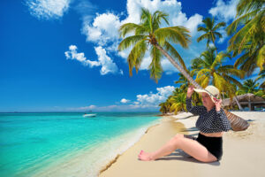 photo restoration - Sunbathing on a deserted sandy beach